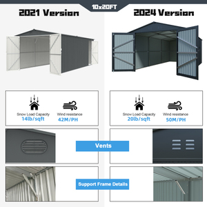 Caseta de Almacenamiento Exterior de Acero Galvanizado, Cobertizo de Jardín Metálico con Recubrimiento en Polvo, Doble Puerta, Refugio para Herramientas de Patio Trasero - Product Image 5