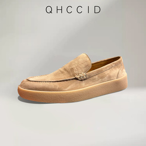 Mocassins à enfiler légers et décontractés pour hommes, talon bas, couleur unie, marron abricot, style pêcheur en daim - Product Image 2