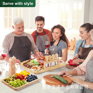 Ensemble de couteaux à fromage Juntong Bamboo Deli Board avec plat à sauce, plateau à fruits et plateau à pain pour servir des collations lors de fêtes - Product Image 3