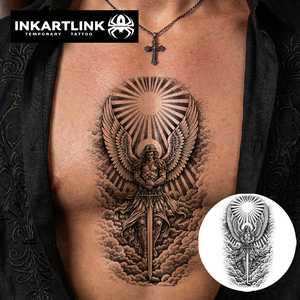 INKARTLINK Autocollant de <span class=keywords><strong>tatouage</strong></span> semi-permanent personnalisé à base de plantes, motif Archange Michel, pour poitrine et corps, résistant à l'eau, dure 1 à 2 semaines - Product Image 2