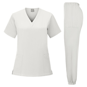 Women V Neck <b>Scrub</b> <b>Set</b> Moisture Wicking Split Uniform Plus Size Hospital Wear - Product Image 3
