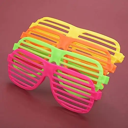 Neon Color Shutter Glass 80s Fancy Dress Costume Accessories Retro Shutter Shade Glasses for 1980s Night Out Fancy Outfit