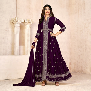 Traje Anarkali Semisentado de Georgette Sintético Bordado de Dhwaja Export - Product Image 1