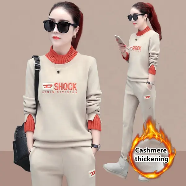 2020 new cashmere thickening fashion leisure suit women fall and winter sports suit warm sweater two-piece suit