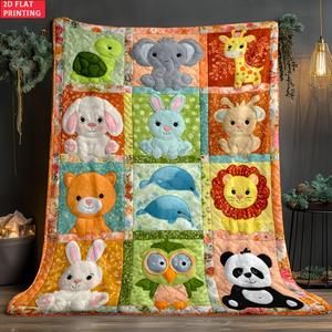 Couverture en flanelle à motifs d'animaux mignons, couverture de sieste réversible, confortable et chaude pour les voyages, le camping, impression personnalisée OEM ODM - Product Image 4