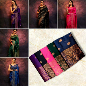 Wholesale Luxury Banarasi Silk <b>Saree</b> <b>for</b> <b>Women</b> | Premium Woven Zari Border Wedding Party Wear Designer <b>Saree</b> with Blouse Piece - Product Image 6