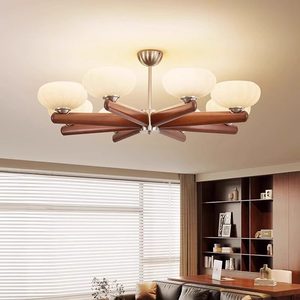 Lustre moderne en bois à plusieurs têtes LED pour salon et salle à manger, luminaire d'intérieur - Product Image 3
