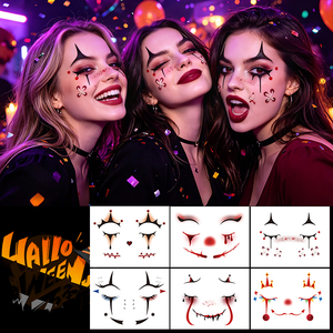 Adesivi per Tatuaggi Temporanei Non Tossici con Design a Punti Curvi per Faccia di Clown o Schiaccianoci di Halloween, per Trucco e Cosplay - Product Image 4