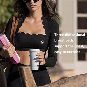 XW-8810 Atasan Lengan Panjang Berdetail Kerut 2 Potong Pakaian Olahraga Legging Yoga Pinggang Tinggi Grosir Kebugaran Olahraga Senam Set Wanita - Product Image 3