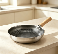 Ensemble de poêles et de sauteuses en acier inoxydable antiadhésives à induction avec manche en bois, design classique, sans couvercle