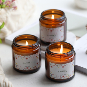 Lambey Factory Supply Venta al por mayor Decoración del hogar Negro Oro Astilla Tapa Regalo Cera de soja Velas perfumadas Ember Glass Jjar Candle - Product Image 5