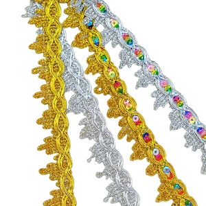 22mm 13m Sequins bện sequined ren cắt tỉa DIY dancewear trang phục vàng kim loại sò điệp cạnh gota ren <span class=keywords><strong>TRIM</strong></span> may - Product Image 1