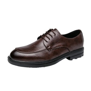 Zapatos Oxford de Cuero Genuino para Hombre, Punta Redonda, con Cordones, Suela de Goma Antideslizante, Zapatos de Vestir para Toda Temporada, Color Marrón Sólido - Product Image 1