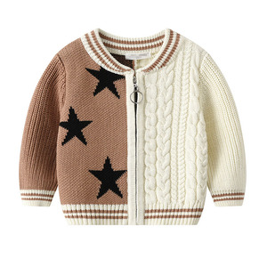 Veste en tricot torsadé à blocs <span class=keywords><strong>de</strong></span> couleur pour bébés garçons, 100% coton, motif étoile, fermeture éclair, <span class=keywords><strong>pull</strong></span> pour tout-petits, enfants, automne, hiver, cardigan - Product Image 1