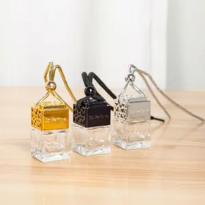 Square Shape Glass Car Perfume Bottles Pendant 8ml Perfume Empty Hanging Car Diffuser Bottle