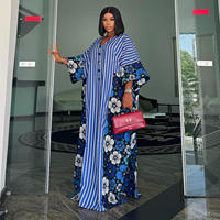 Robe longue de luxe africaine 2026 style Bubu, imprimé floral rayé, Kaftan ample, tenue Dashiki nigériane