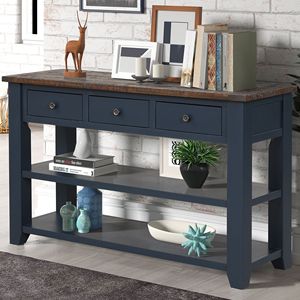 DB 48'' Solid <b>Pine</b> Wood Console Table Wabi-Sabi Modern Entryway Sofa Side Table Featuring 3 Storage Drawers 2 <b>Shelves</b> Easy - Product Image 1