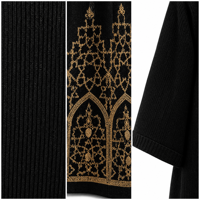 Abaya noire tricotée sur mesure pour femme, broderie dorée, devant ouvert, manches longues, robe kaftan musulmane, tenue modeste du Moyen-Orient, fabrication usine