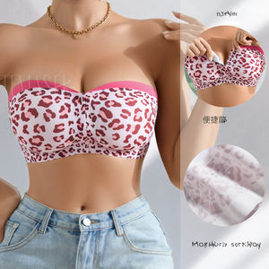 Sujetador sin aros con estampado de leopardo, transpirable, de una pieza, push-up, sin costuras, de seda helada, antideslizante, con cierre frontal, copa S, sin espalda - Product Image 3