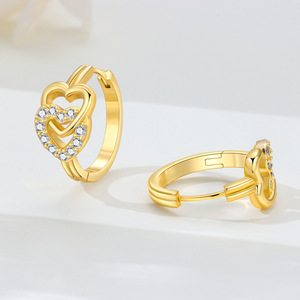 Pendientes de aro en forma de corazón de doble línea en cobre blanco, pendientes de moda de alta gama originales, venta al por mayor para mujer - Product Image 4