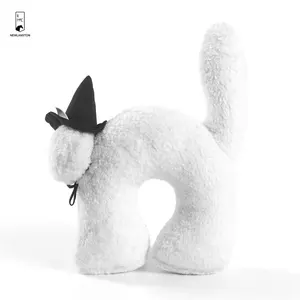 2024 Halloween White Cat With Hat Decorative Pillows Cushion Soft 100% Polyester Custom Pillow