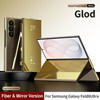 Funda de Cuero con Soporte Plegable y Espejo para Samsung Galaxy Z Fold8 Ultra, Carcasa Protectora Antigolpes con Textura de Fibra de Carbono PU