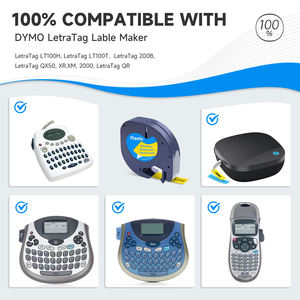 Cinta de Etiquetas Autoadhesiva de Plástico Negra sobre Amarillo de 12 mm Compatible con <span class=keywords><strong>DYMO</strong></span> <span class=keywords><strong>LetraTag</strong></span> LT 91332 91202 para Impresora 100H - Product Image 2