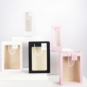 Borsa Regalo Trasparente per Bouquet di Fiori, Sacchetto di Carta Kraft per Shopping e Compleanni, Personalizzabile con Logo, con Finestra - Product Image 1