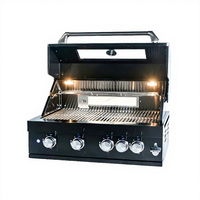 Barbecue à gaz encastrable en acier inoxydable noir, 4 brûleurs, appareil de cuisson pour cuisine extérieure
