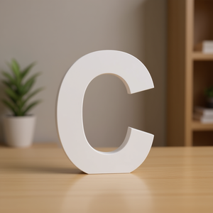 Insegna decorativa da parete 3D in legno a forma di lettera C bianca per decorazione casa e ufficio - Product Image 3