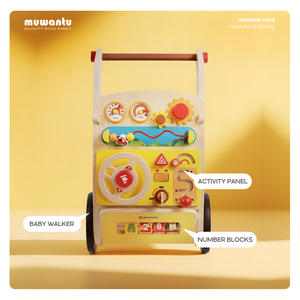 Marche-bébé en bois MUWANTU avec panneau de conduite, volant, marche-bébé multifonctionnel pour tout-petits - Product Image 4