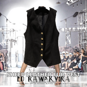 Chaleco de Piel de Oveja Genuina para Mujer, Estilo Estrella de la Moda, Transpirable, con un Solo Botón, Chaqueta de Motocicleta para Primavera/Invierno - Product Image 2