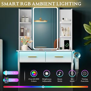 SENYU Coiffeuse blanche de qualité commerciale avec pieds courbes, miroir LED intégré, mobilier pour hôtels et dortoirs - Product Image 6