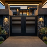 Portail de clôture d'intimité noir et gris pour jardin, pâturage, ferme, ranch, panneau mural extérieur en aluminium de 1,2 m, décoré, avec quincaillerie de porte