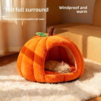 Lit pour chat en coton PP en forme de citrouille, amovible et lavable, chaud pour l'hiver, utilisation en intérieur, emballage en carton