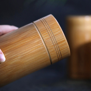 <b>Bamboo</b> Tea Canister Carbonized <b>Bamboo</b> Lid Sealed Storage Home Office Gift Craft Use - Product Image 1