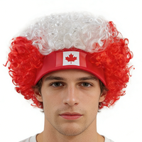Perruque Afro Bouclée avec Bandeau pour Supporters de l'Équipe du Canada, Idéale pour les Fans de Football et de Sports, Modèle FBW-0037