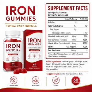 Gomitas <span class=keywords><strong>de</strong></span> Hierro para Mujeres, 18 mg con Folato y Vitamina B12 para el <span class=keywords><strong>Embarazo</strong></span> y el Soporte Menstrual, OEM - Product Image 6