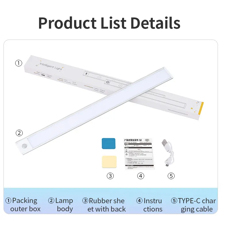 Luces Led para armario de cocina, Iluminación inalámbrica, Sensor de movimiento recargable, luz de armario para armario, joyería, sala de estar