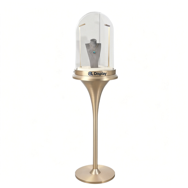 Luxury Custom High Quality Jewelry Display Counter Factory-Made LED Lighting Fine Showcase 360 Swivel Mirror Jewelry Cabinet