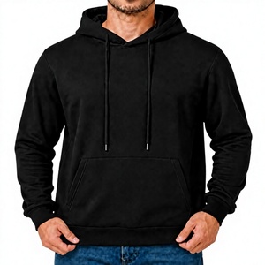 Sweat-shirt à capuche noir pour homme, 100% coton, tissu molletonné français, coupe classique, décontracté, respirant, avec poche, pour l'automne - Product Image 1