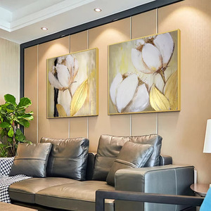 Hand Painted Abstract Magnolia Oil Painting Set 2 Panels Metal <b>Frame</b> Nordic Style Living Room Wall Art Decor - Product Image 3