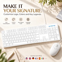 Set Keyboard dan Mouse USB Berkabel 104 Tombol Putih dengan Keycaps ABS Berdesain OEM untuk Aksesori Kantor Merek Ternama