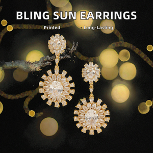 ต่างหูห้อยทองเหลืองคุณภาพสูง ประดับเพชรซิรคอนรูปพระอาทิตย์ สไตล์คลาสสิก ชุบโรเดียม ชุบทอง 18K สำหรับงานปาร์ตี้ของผู้หญิง - Product Image 2