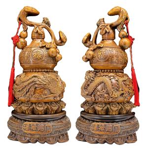 2024 gros Fengshui bois gourdes paire décoration jade gourdes <span class=keywords><strong>Wu</strong></span> <span class=keywords><strong>Lou</strong></span> décor en résine artisanat salon bureau décoration - Product Image 1