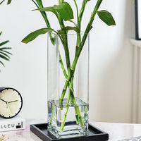 Grand vase carré en verre transparent pour plantes hydroponiques, idéal pour bambou porte-bonheur, lys, décoration de table de salon