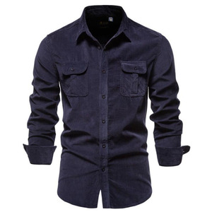 Áo Sơ Mi Thời Trang Cho Nam Casual Corduroy Cotton Ve Áo Màu Rắn Slim Fit Mens Áo Sơ Mi Tùy Chỉnh Logo Người Đàn Ông Mới Kinh Doanh Sơ Mi - Product Image 4