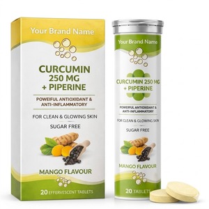 Comprimés effervescents de curcumine OEM 250 mg - Piperine - Soutien anti-inflammatoire et antioxydant au goût de curcuma - 20 comprimés - Product Image 1