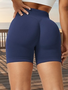 Shorts de sport pour femmes, taille haute, sans couture, tricotés en Spandex/Nylon, coupe ajustée, légers, couleur unie, printemps-été - Product Image 3