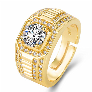 26 Styles Großhandel Verstellbare Trau ringe Fine Jewelry Faux Moissan ite Ringe für Männer - Product Image 5